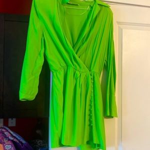 Zara neon green shoulder pad dress